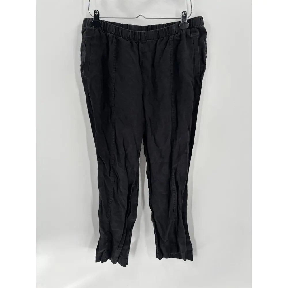 Chicos Pants Womens Large Black 100% Linen Pull On Pockets Straight Leg Stretchy